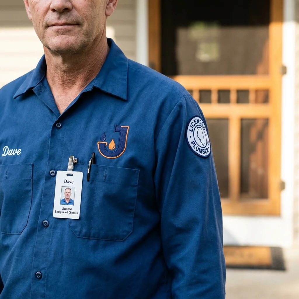 Licensed plumber showing ID badge in Saint Louis, MI