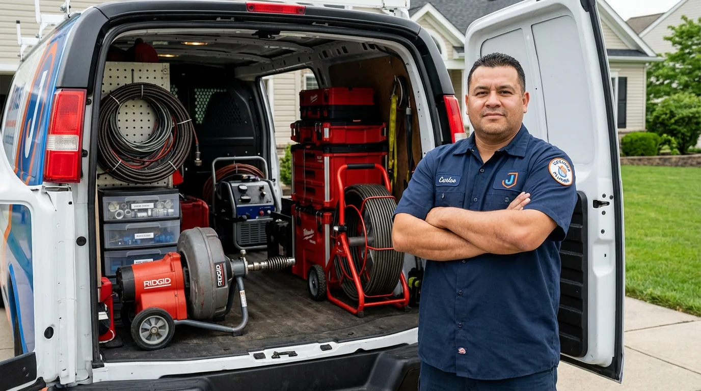 Professional drain cleaning equipment and Johns Plumbing LLC plumber in Saint Louis