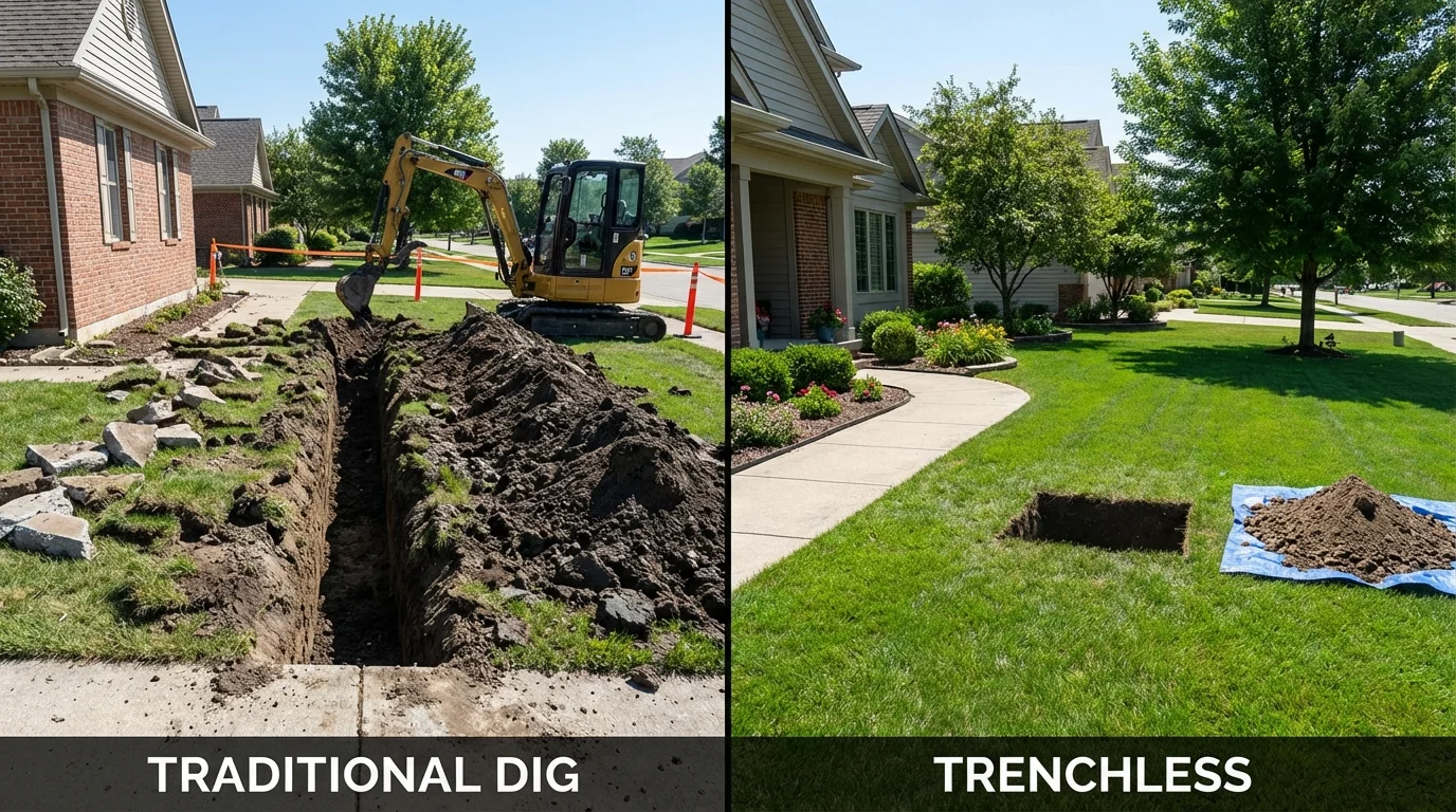 Trenchless sewer repair with minimal yard damage versus traditional excavation in Saint Louis, MI